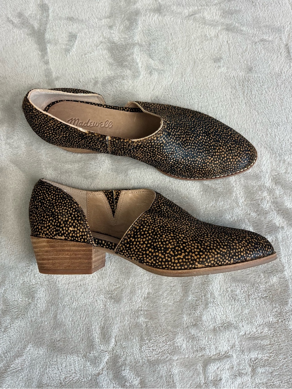 Madewell Lucie Spotted Calf Hair Cutout Booties NWOT 7